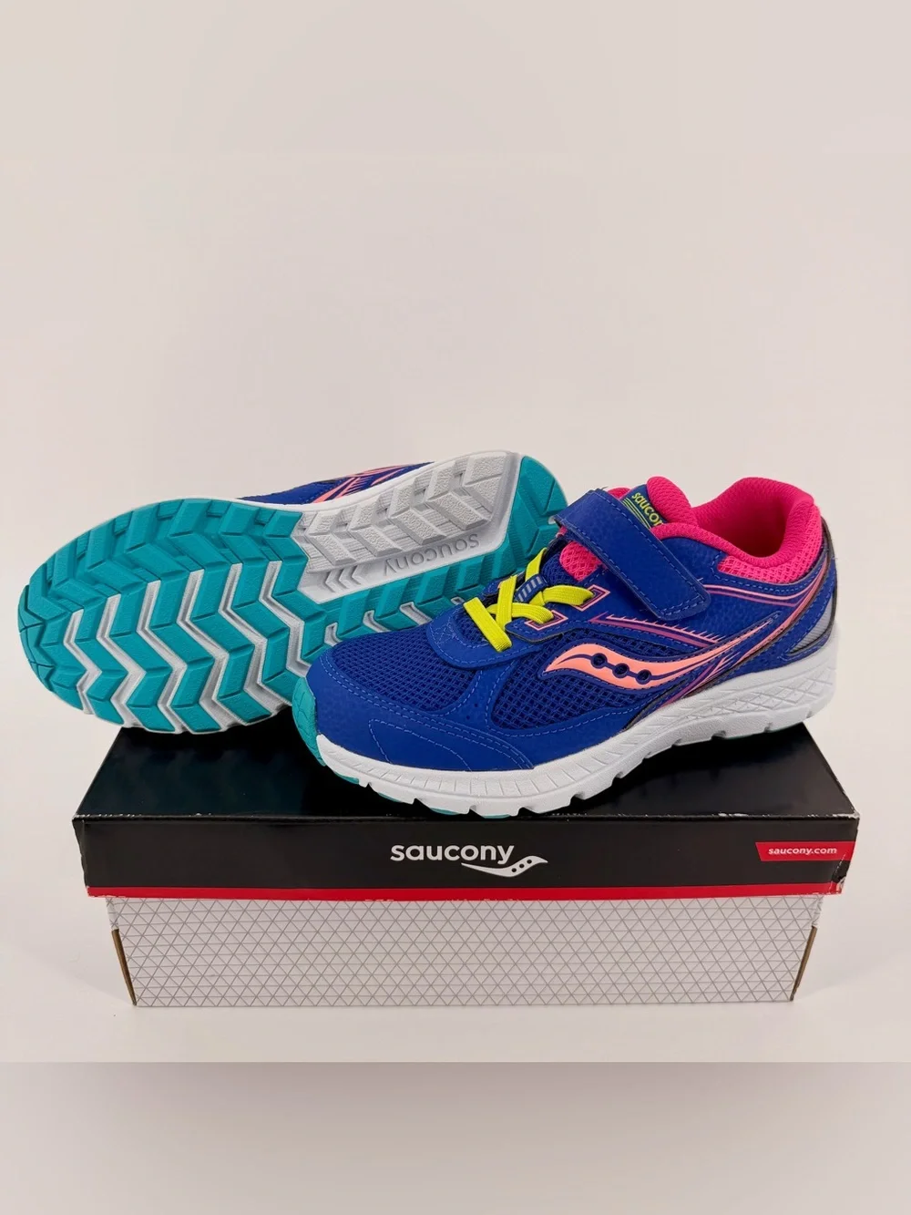 Saucony Cohesion 14 A/C Girls Size 2W Blue Multi Running Shoes NIB